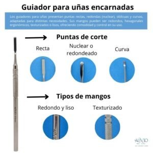 guiador para uñas encarnadas, tipos de puntas y mangos